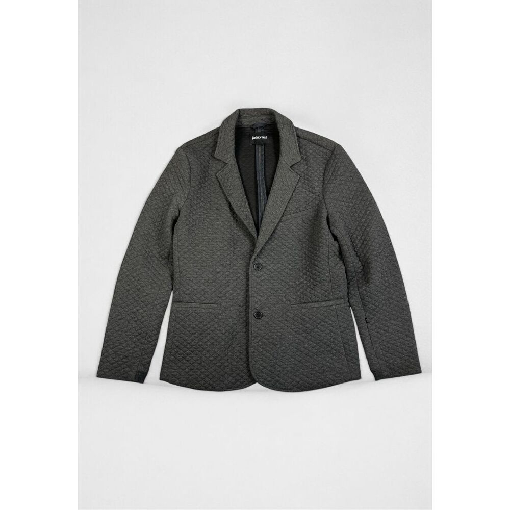 Betabrand Men L Quilted Blazer Sport Coat Gray 2 Button Long Sleeve Casual Layer